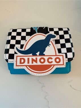 Loungefly Dinoco Checkerboard Wallet in Blue, Black, White & Orange